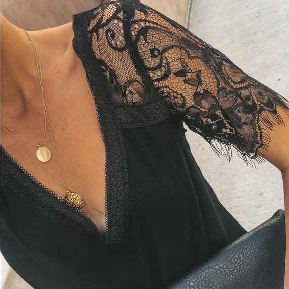 Gorgeous detailed Lace Sleeve Tee black - Picture 5 of 8